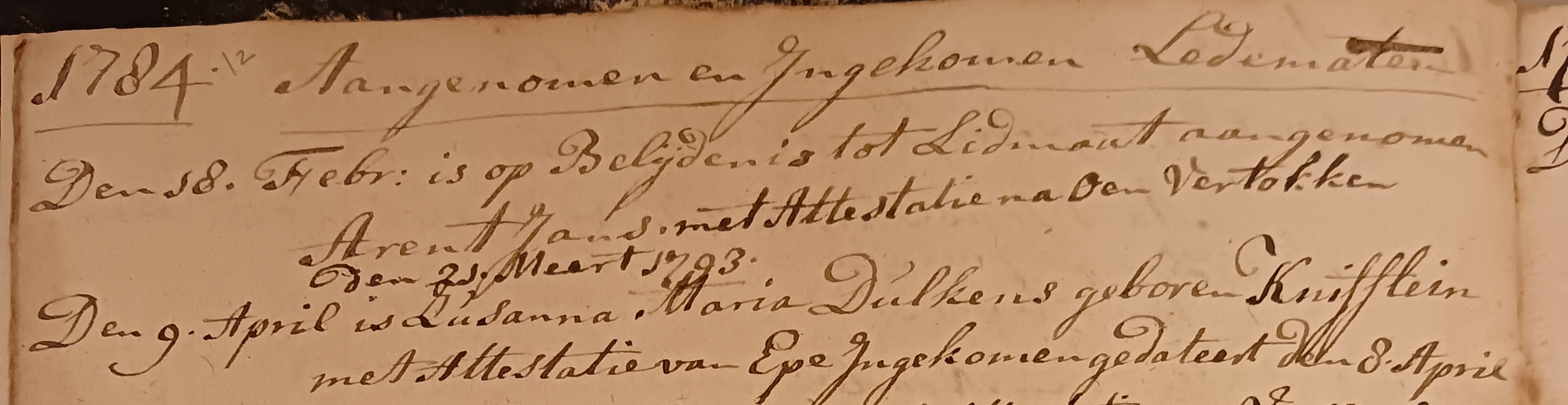 Knifflein lidmaat hervormd Heerde 1784